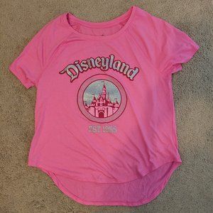 Disney Womens Medium Pink Glitter Disneyland Logo Tshirt